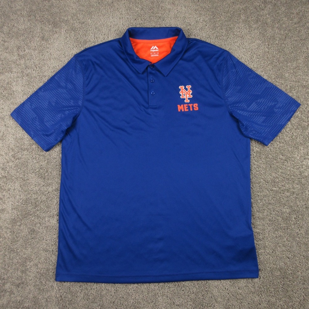 New York Mets Polo Shirt Mens XL Blue Majestic Performance Golf Baseball Wicking